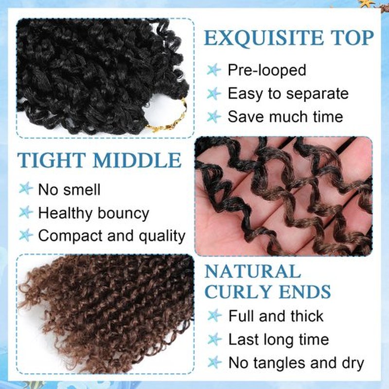 3 Packs Yankee Twist Crochet Braids Hair Passion Yankee Twist Pre Looped Curly Braiding Pretwisted Hair Extensions for Senegalese Brown 14 Inch 1B30#