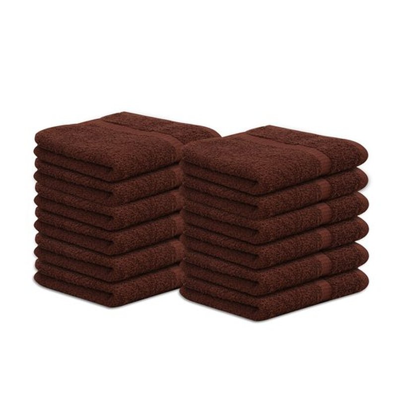GOLD TEXTILES 100% Cotton Washcloth - 12 Pack | 13x13 inches | Brown - Ultra Soft, Highly Absorbent, Long Lasting and Quick Drying - Hotel & Spa Collection Cool Feel Fingertip Towels (12, Brown)