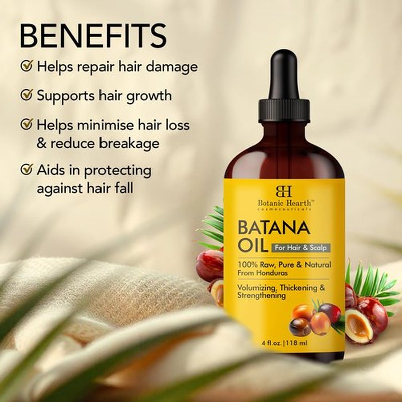 Botanic Hearth Raw Batana Oil for Hair Growth| 100% Pure & Unrefined Oil from Honduras | For Thicker, Stronger Hair - 4 FL OZ