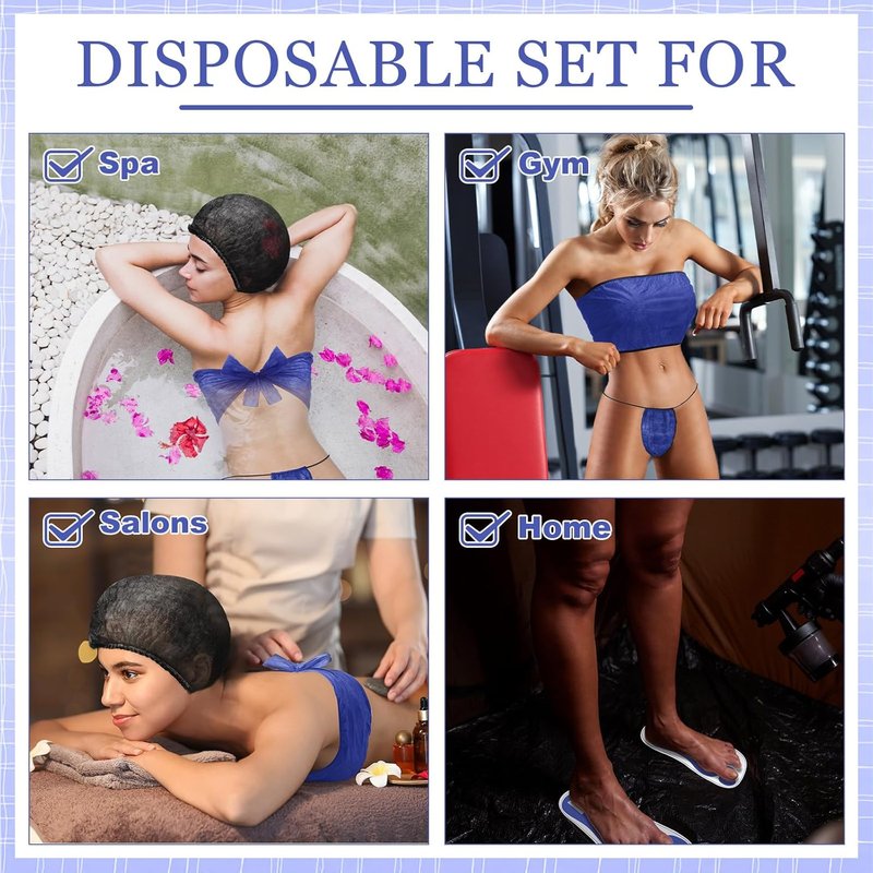 96 Pcs Spray Tanning Supplies Kit - Feet Pads, Hair Nets & Disposable Bra for Home or Salon | Navy Blue