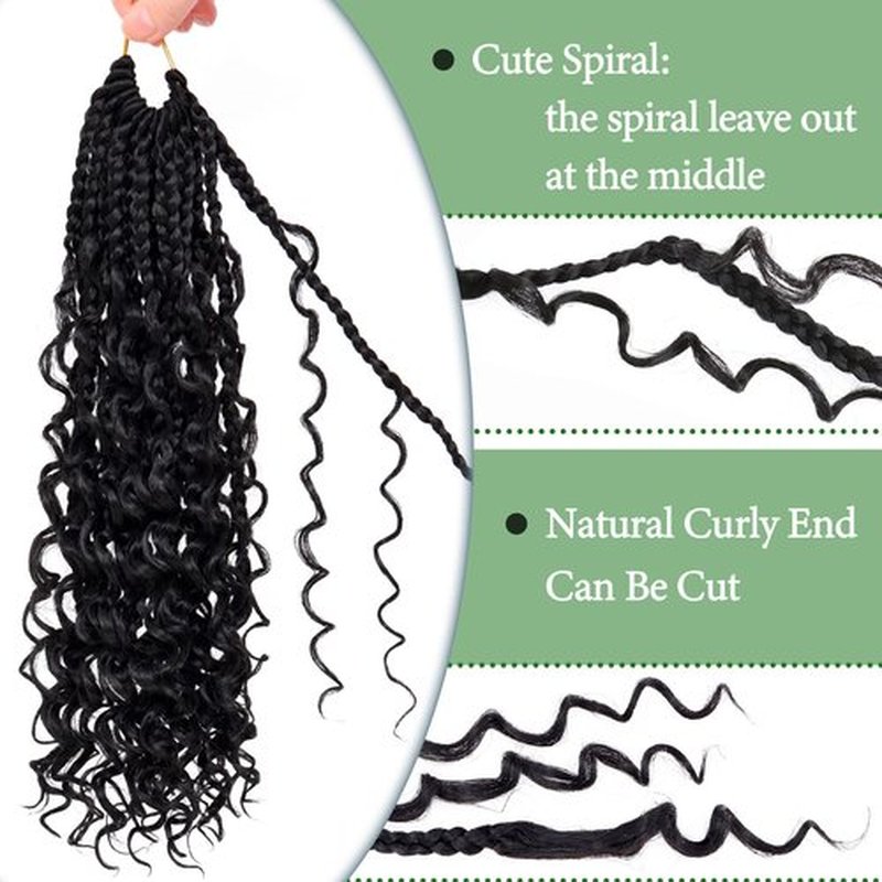 Goddess Box Braids Crochet Hair 12 Inch 1 Pack Pre-looped Bohemian Crochet Boho Box Braids With Curly Ends 3X Crochet Braids Hair for Women Synthetic Braiding Hair (12 inch, #1B)