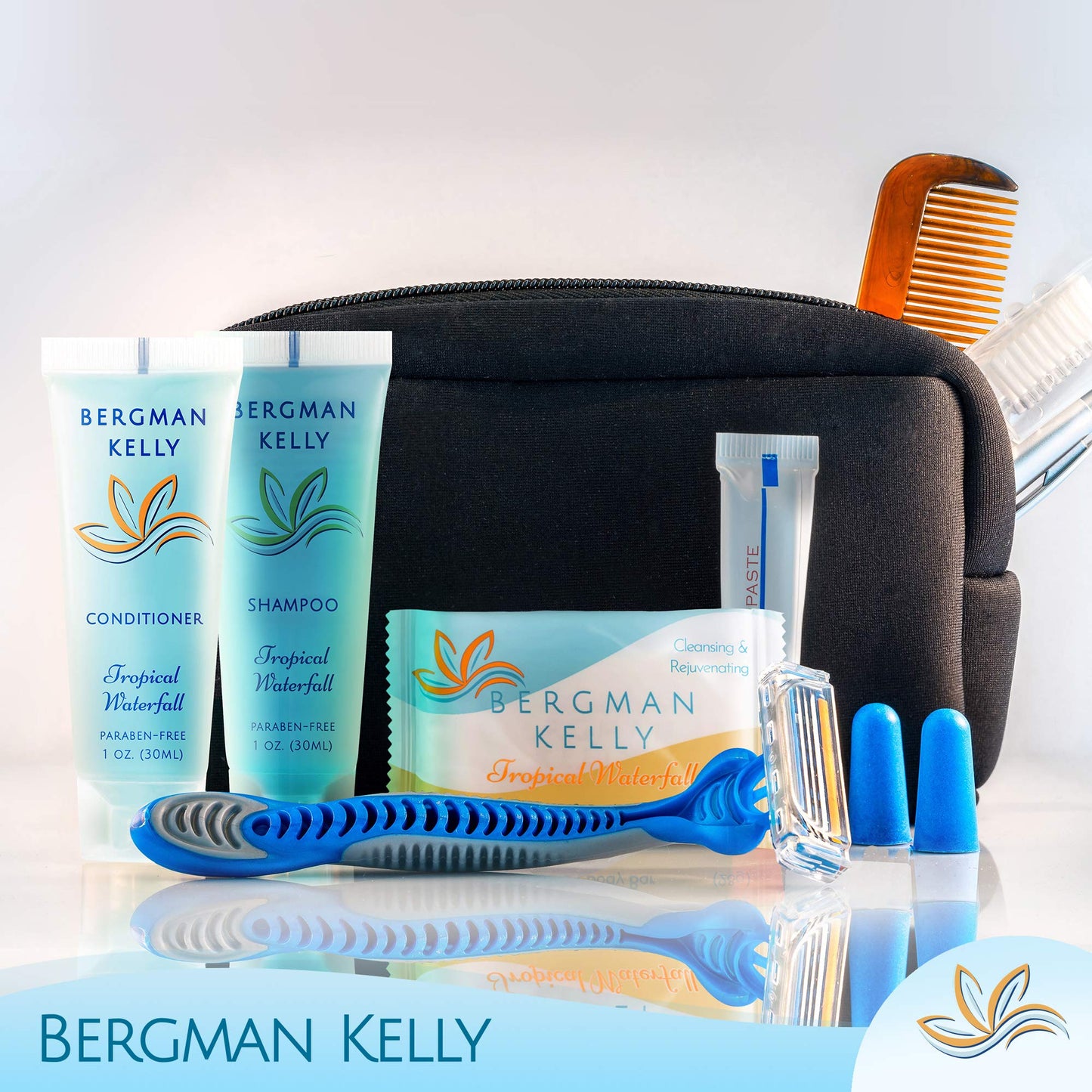 BERGMAN KELLY Rectangular Hotel Soap Bars, Shampoo & Conditioner 3-Piece Set (1 oz each, 150 pc, Tropical Waterfall), Delight Guests w/Invigorating & Refreshing Bulk Travel Size Hotel Toiletries