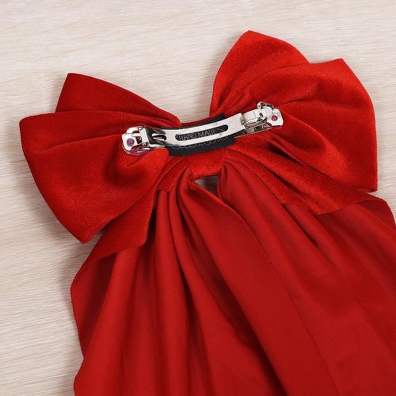 Red Big Long-Tail Velvet Hair Bows French Barrettes Clip for Women Girls Thick Hair,Oversized Aesthetic Xmas Valentines New Year Holiday Party Dress Outfit Decoration Accessories Gift