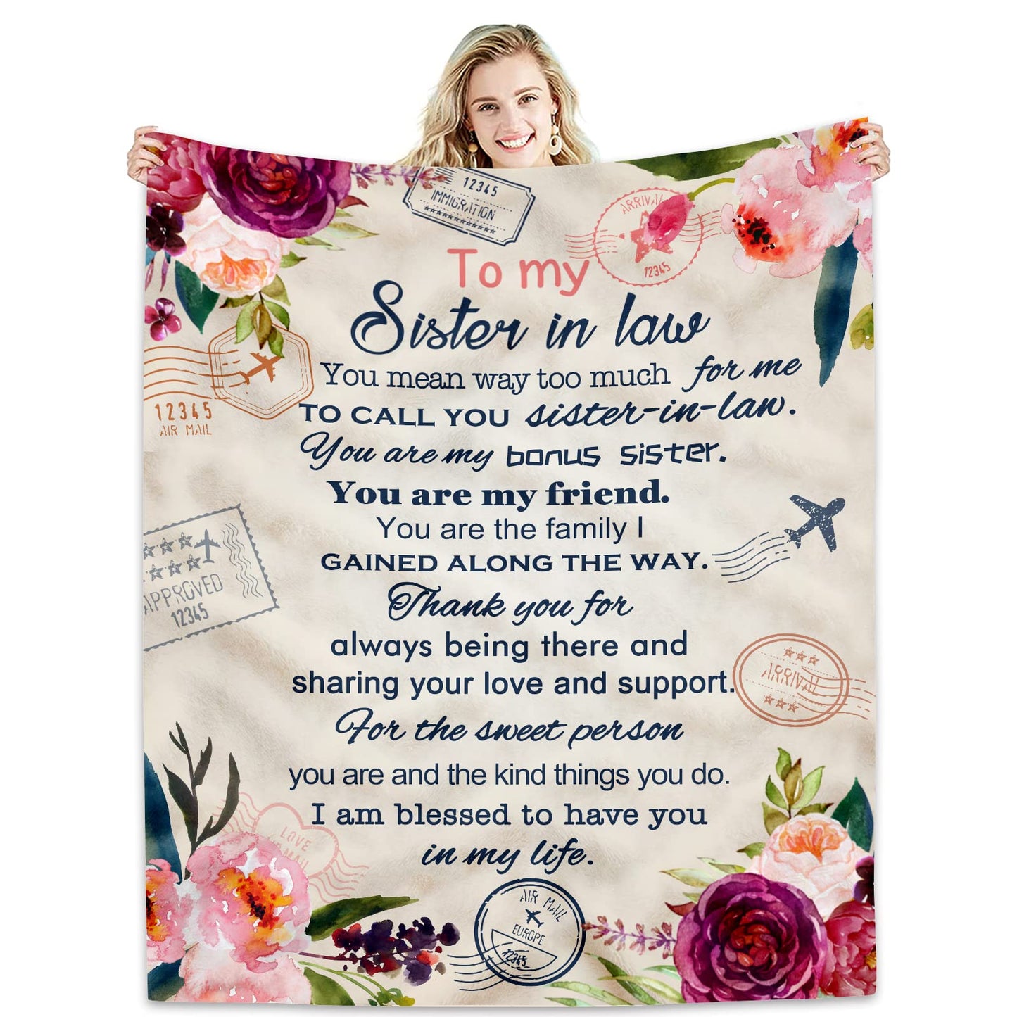 Hcoviv Sister-in-Law Gifts Blanket 60" x 50", Sister in Law Gifts for Women - Funny Present for Sisters Birthday Present Ideas Throw Blankets