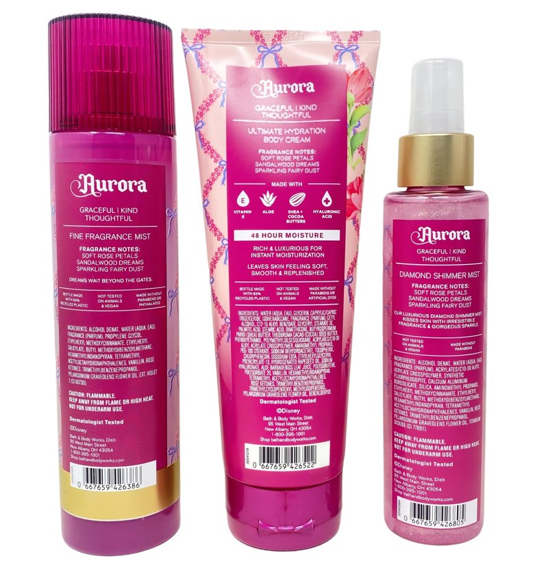 Bath & Body Works Limited Edition Princess Collection Aurora Fine Fragrance Mist, Ultimate Hydration Body Cream and Diamond Shimmer Mist with a Wild Jasmine Bar Soap