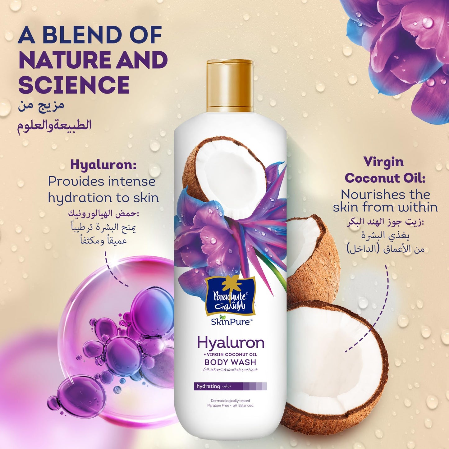 Parachute SKIN PURE BODY WASH HYALURON, Virgin Coconut Oil, Best of Science and Nature, Hydrating Body Wash, Dermatologically Tested, Paraben Free, pH Balanced | 13.52 Floz