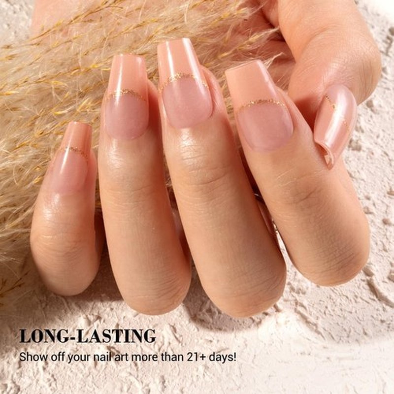 MelodySusie Semi Cured Gel Nail Strips (Nude French Tips)- Works with Nail lamp, Salon-Quality, Long Lasting, Easy to Apply & Remove - Includes 20Pcs, 2 Prep Pads, Nail File & Wooden Stick