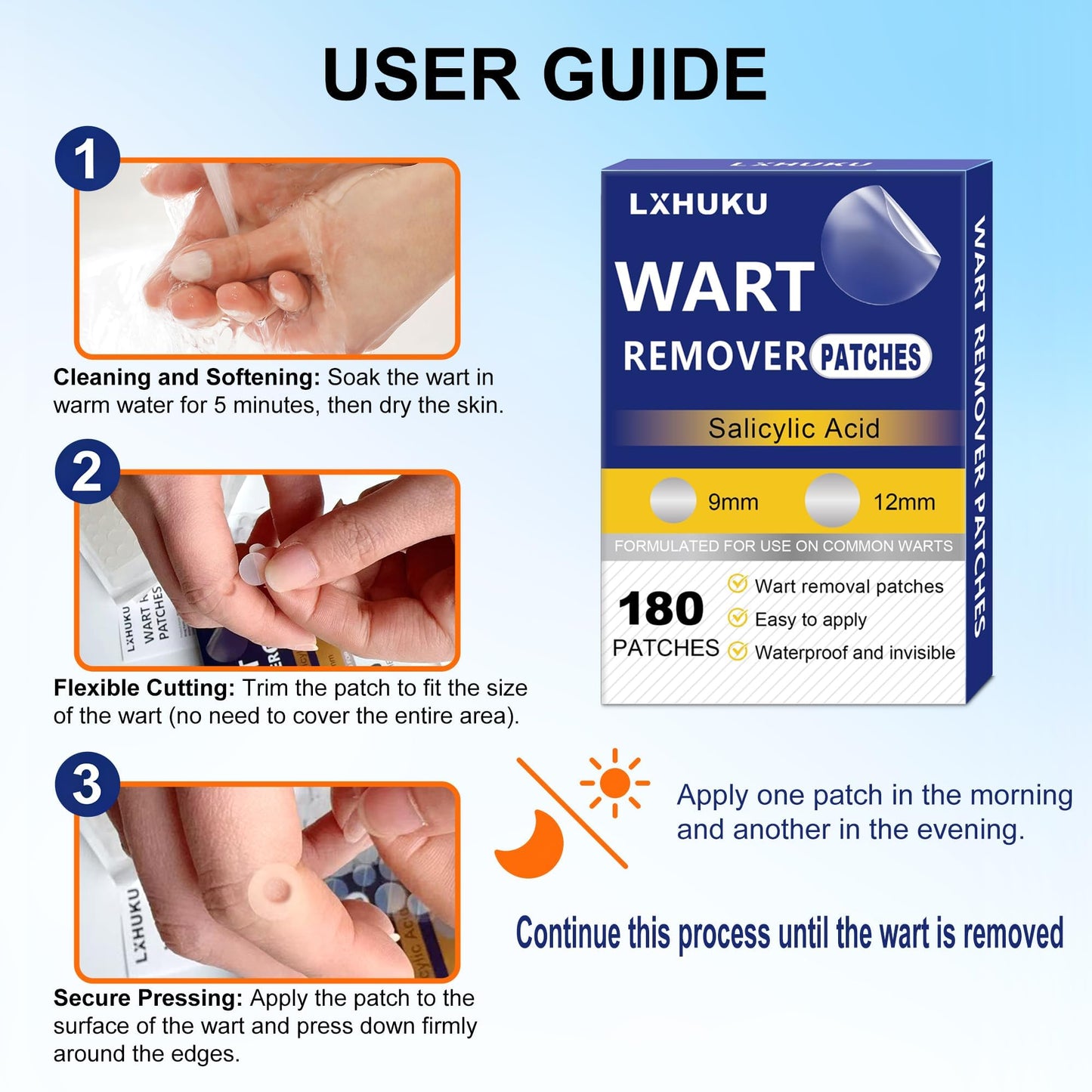 LXHUKU Maximum Strength Salicylic Acid Wart Remover Patches, Fast Gentle Removal, Discreet Long - Lasting, Ideal for Various Skin Blemishes Like Plantar, Common, Flat Warts, Corns and Calluses