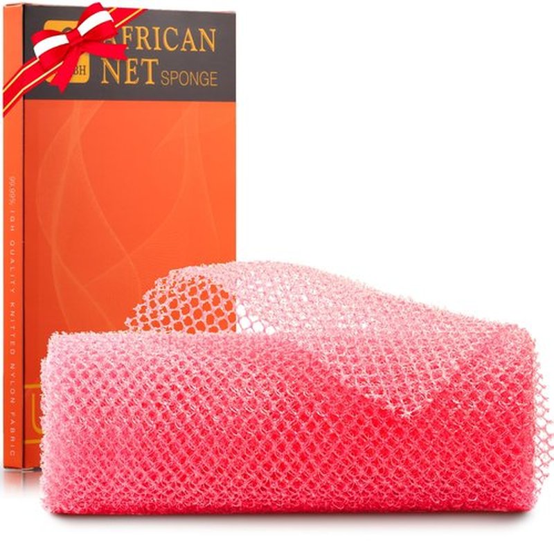 African Net Sponge African Net Long Net Bath Sponge Exfoliating Shower Body Scrubber Back Scrubber Skin Smoother,Great for Daily Use (Pink)