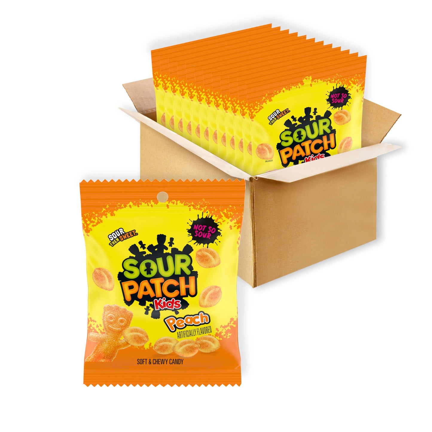 SOUR PATCH KIDS Peach Soft & Chewy Gummy Candy, Bulk Candy, 12 - 3.56 oz Bags