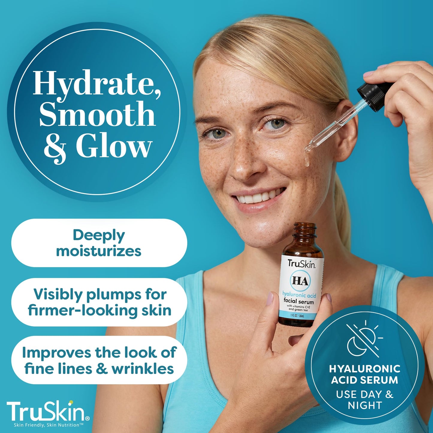 TruSkin Hyaluronic Acid Serum for Face – 7 Ultra-Hydrating Ingredients – Moisturizing & Plumping Facial Serum for Smooth, Healthy-Looking Skin, 1 Fl Oz