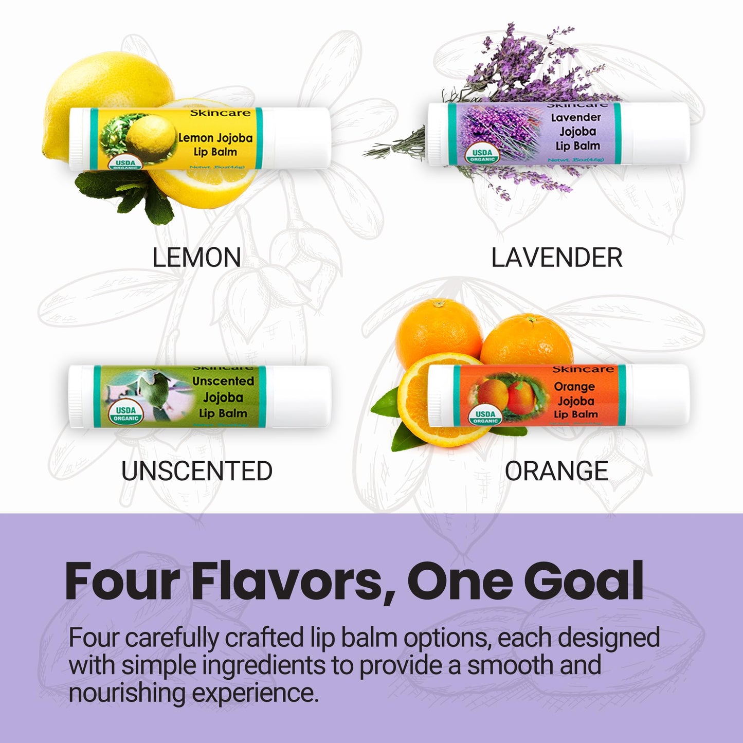 USDA Organic Lavender Jojoba Oil Lip Balm 2-Pack (0.15 oz)