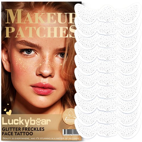Face Glitter Freckles, Silver Glitter Freckles Face Tattoo Makeup Patches, Stardust Speckles Sparkle Freckles Beauty Face Freckles Waterproof Fake Freckle for Holiday Dance Music Party Makeup 10 Count