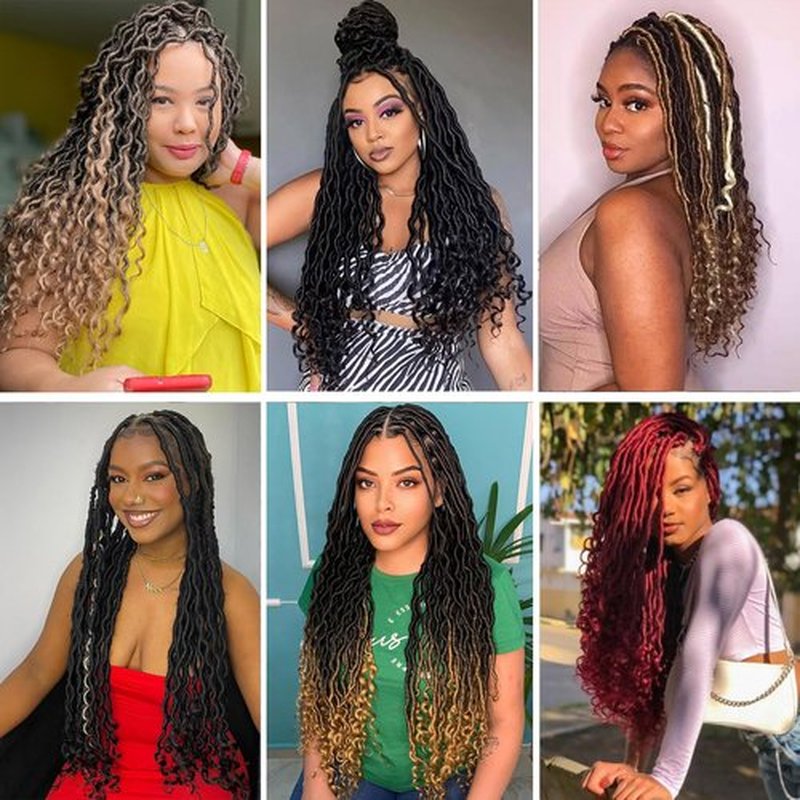 Brown Locs Crochet Hair 18 Inch 6 Packs Color 30 Goddess Locs Crochet Hair Pre Looped Faux Locs with Curly Ends Goddess Faux Loc Hair(18 Inch,6 Packs,30#)