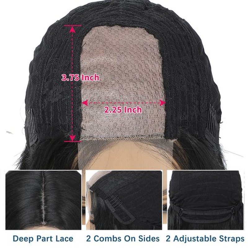 meiliprotea Black Bob Wig Middle Part Glueless Synthetic Lace Front Wig 15 Inch Shoulder Length Short Straight Bob Wigs No Bangs for White and Black Women Daily Party Use (1B)