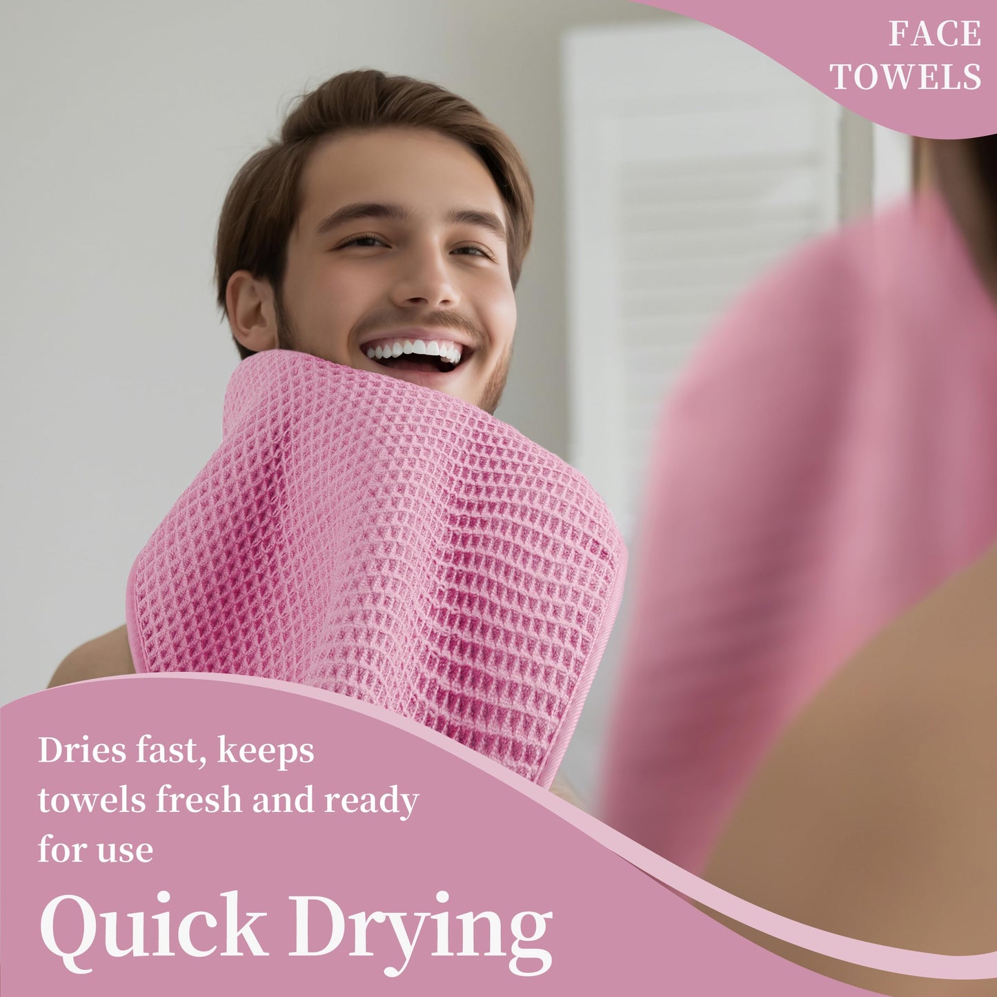 Microfiber Waffle Face Towels, 4 Pieces, Soft, Absorbent, Fast Drying, Lint Free 430 GSM (Pink)