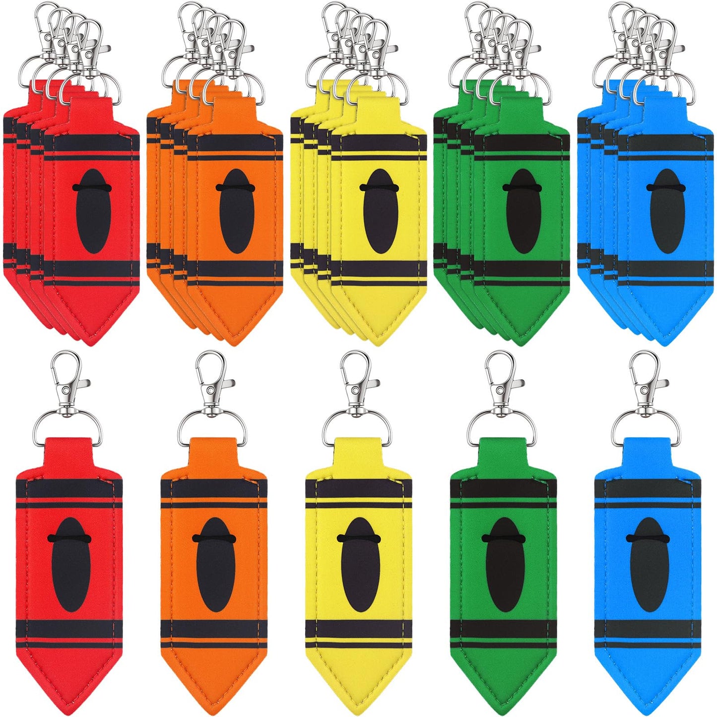Abbylike 20 Pcs Lipstick Holder Keychain Lip Balm Holder Lipstick Keychain Bulk Pouch Portable Lip Balm Bag with Hook Back to School for Women Teacher Gift (Crayon)