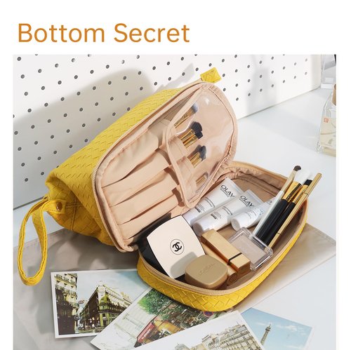 Abiudeng Large Makeup Bag,Double Layer Cosmetic Bag,Travel Makeup Bag,Leather Makeup Bag, Cosmetic Travel Bags,Portable Leather Toiletry Bag,Roomy Cosmetic Bag for Women and Girls