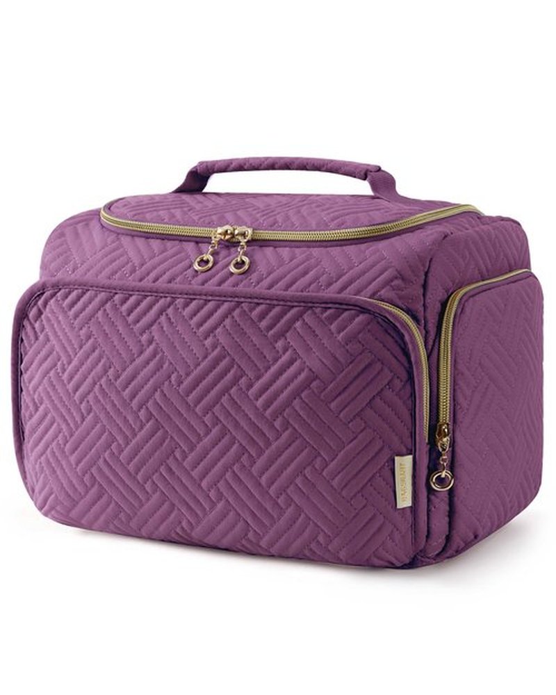 BAGSMART Travel Toiletry Bag, Large Wide-open Travel Bag for Toiletries, Makeup Cosmetic Travel Bag with Handle, Purple-Large