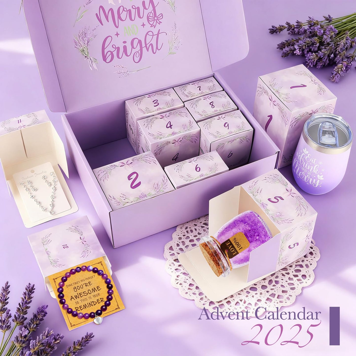 Advent Calendar 2025 - Advent Calendar for Adults - 12 Days Christmas Advent Calendar for Women - Lavender Spa Gift Baskets , Advent Beauty Calendar for Teenage Girls, Mom, Wife, Girlfriend, Sister 13Pcs