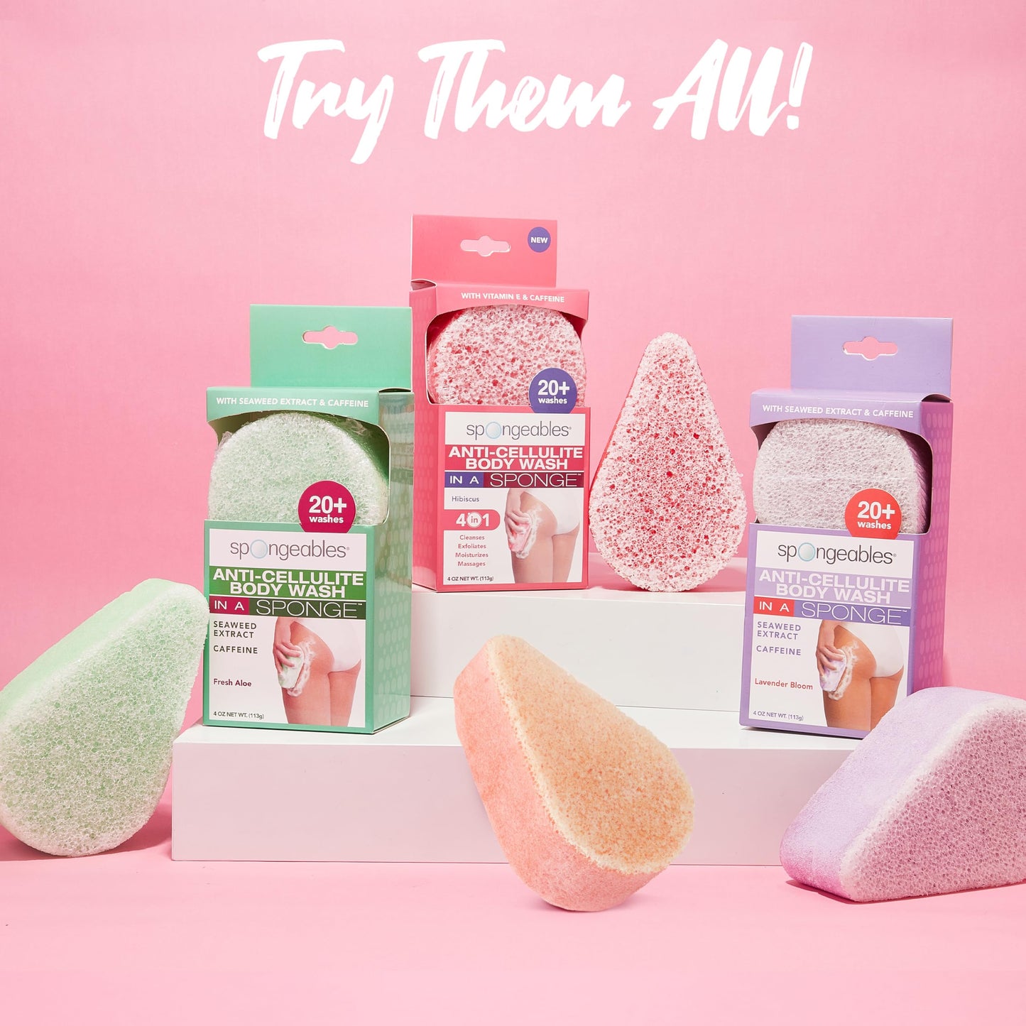 Spongeables Anti Cellulite Body Wash in a 20+ Wash Sponge, Lavender, 1 Count