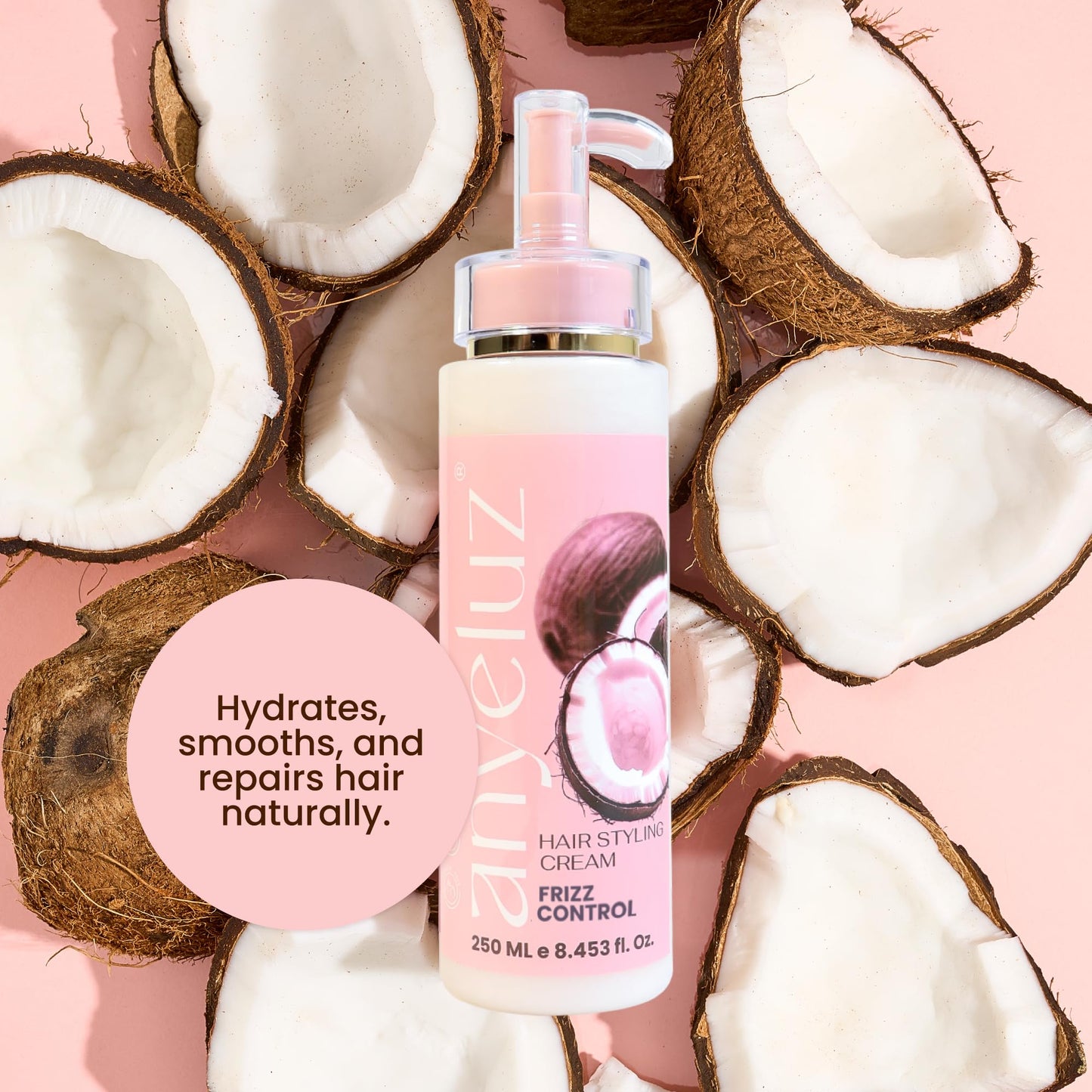 ANYELUZ Daily Leave-In Conditioner Cream, Coconut & Argan Oil Formula, Frizz Control Moisturizer, Strengthening Detangler, Hydrating Hair Treatment for Curly, Dry, or Color-Treated Hair