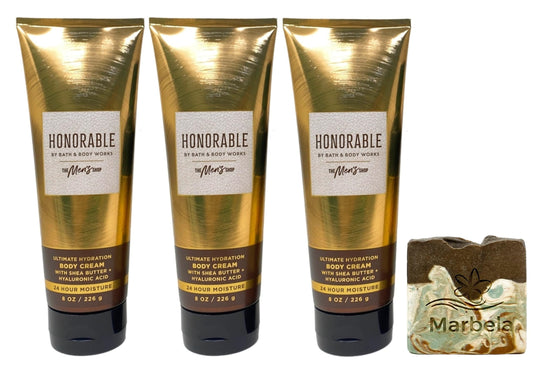 Bath & Body Works The Men's Collection Honorable - 3 Ultimate Hydratoin Body Cream - with a Cabin Spice Bar Soap