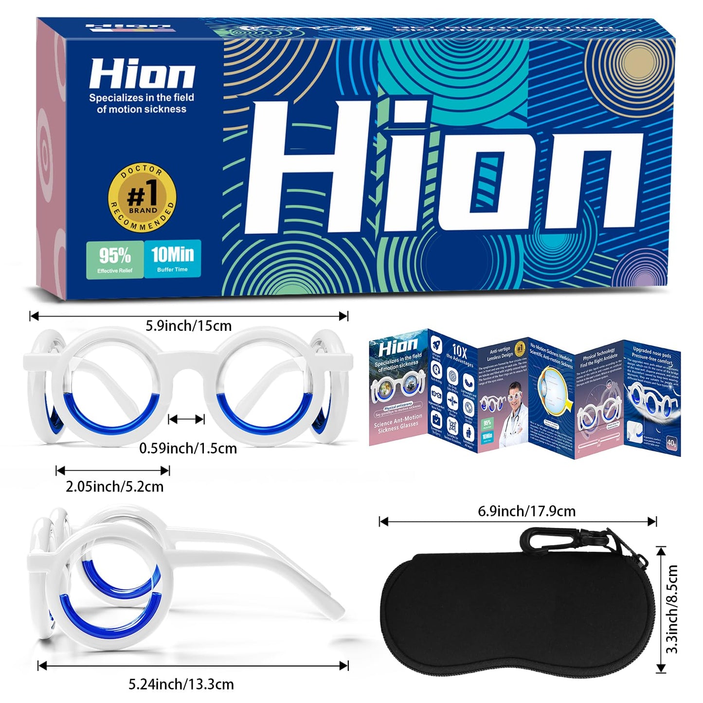 Hion Motion Sickness Glasses,Relieve Carsickness Airsickness Seasickness,Ultra-Light Portable Nausea Vertigo Glasses, No Lens Liquid Glasses for Adults or Kids(Bule)