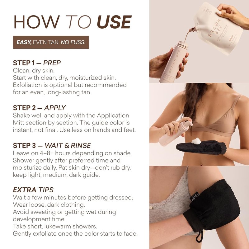 Brown Bee Self Tanning Mousse Refill - Fast-Drying Organic DHA Tanning Foam, 200ml | Almond Scent