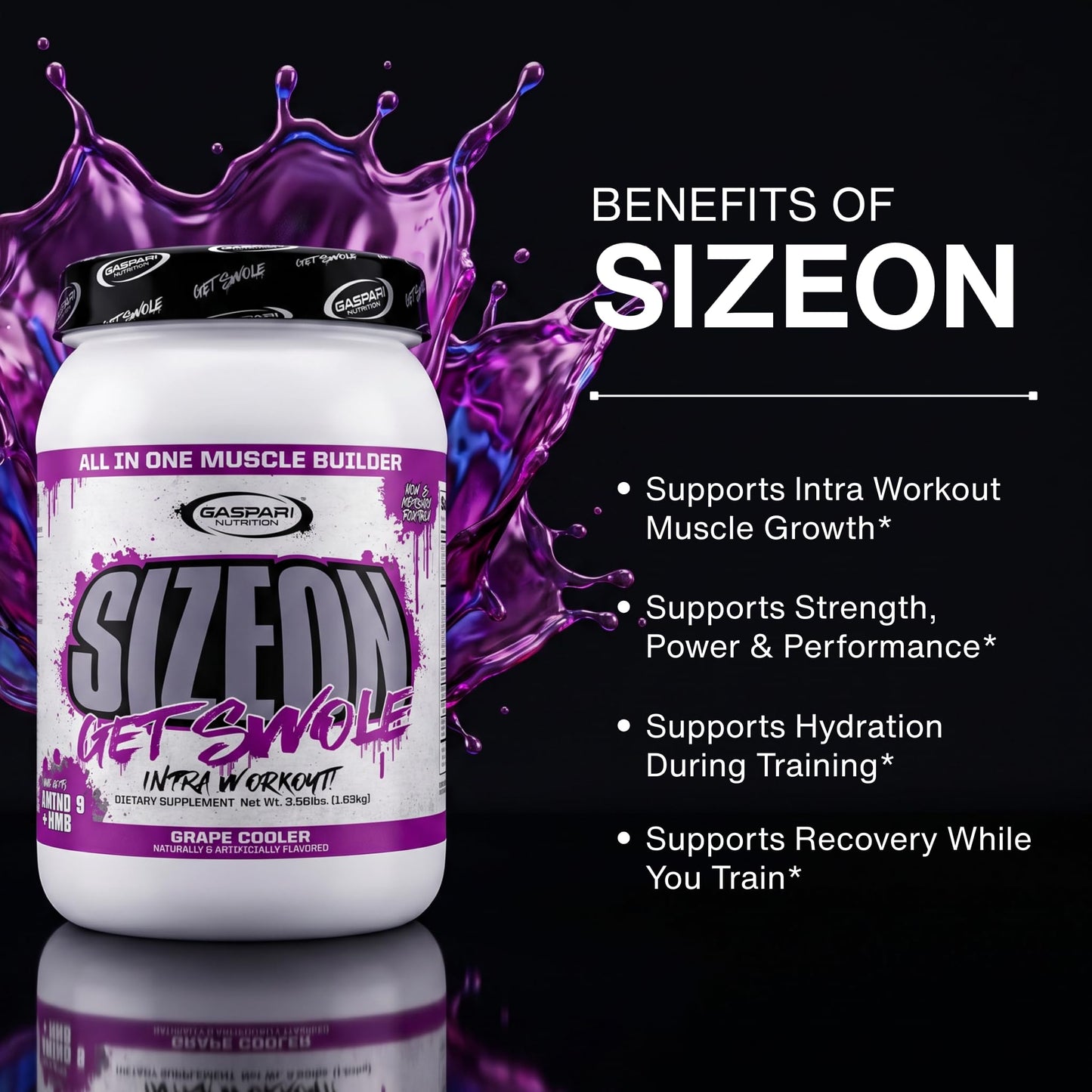 Gaspari Nutrition SizeOn Intra Workout, Whey Protein Powder, The Ultimate Hybrid Intra-Workout Amino Acid & Creatine Formula, Increased Muscle Volume & Recovery (3.59 Pounds, Orange Cooler)