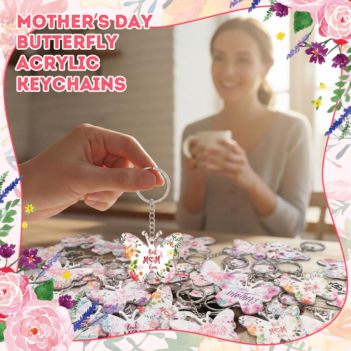 Kigeli 48 Pcs Mom Appreciation Gifts Keychain Bulk Floral Best Mom Ever Keychain from Daughter Son for Mother Birthday Christmas (Butterfly)