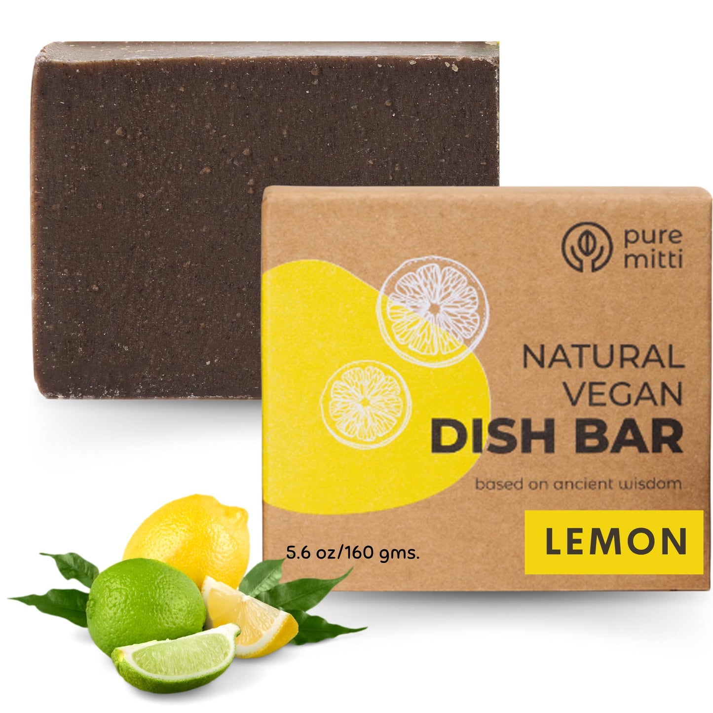 Pure Mitti Lemon Dish Soap Pack Of 5 (5.5 Oz Each) | Solid Bar Soap For Sparkling Clean Dishes | Natural, Plastic-Free Cleaning Supplies | Alternative To Dishwashing Liquids & Detergents