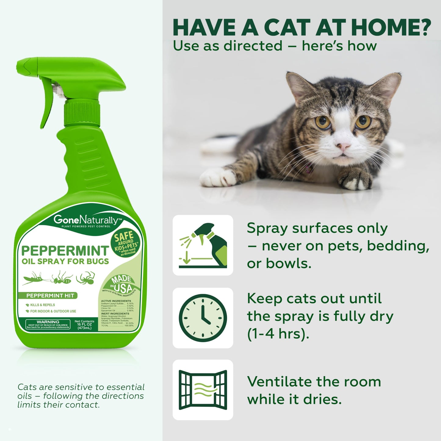 GoneNaturally Peppermint Oil Spray for Bugs– Extra Strong Insect Repellent & Bug Spray for Home– Kills & Repels Ants, Roaches, Spiders & More– Safe Around Kids & Pets– Indoor & Outdoor Use (16oz)
