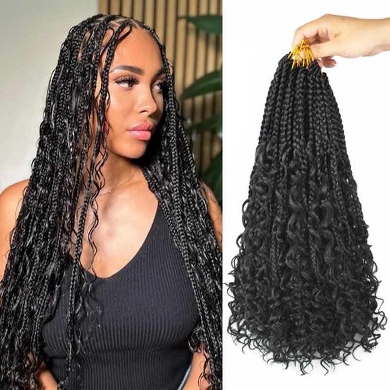 9 Pack Boho Box Braids Crochet Hair - 18 Inch Pre-looped Goddess Box Braids Crochet Hair Bohemian Crochet Boho Crochet Braids With Curly Ends Synthetic Crochet Hair For Women（18 Inch,2#)