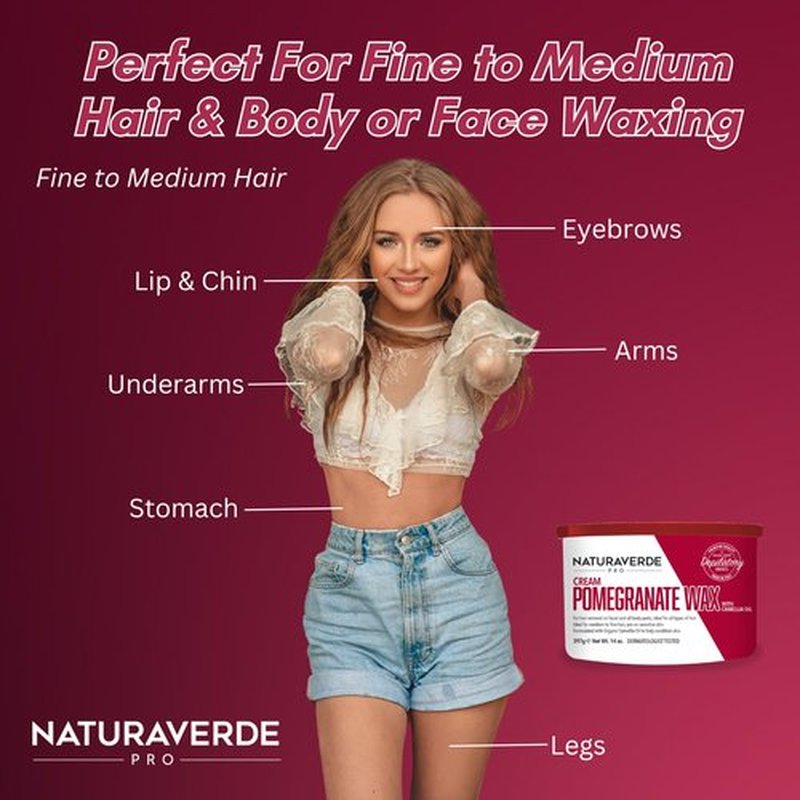 NaturaverdePro Pomegranate Soft Wax for Body and Facial Hair Removal, Wax Hair Remover for Women with Sensitive Skin, Formulated with Organic Camellia Oil - 14oz