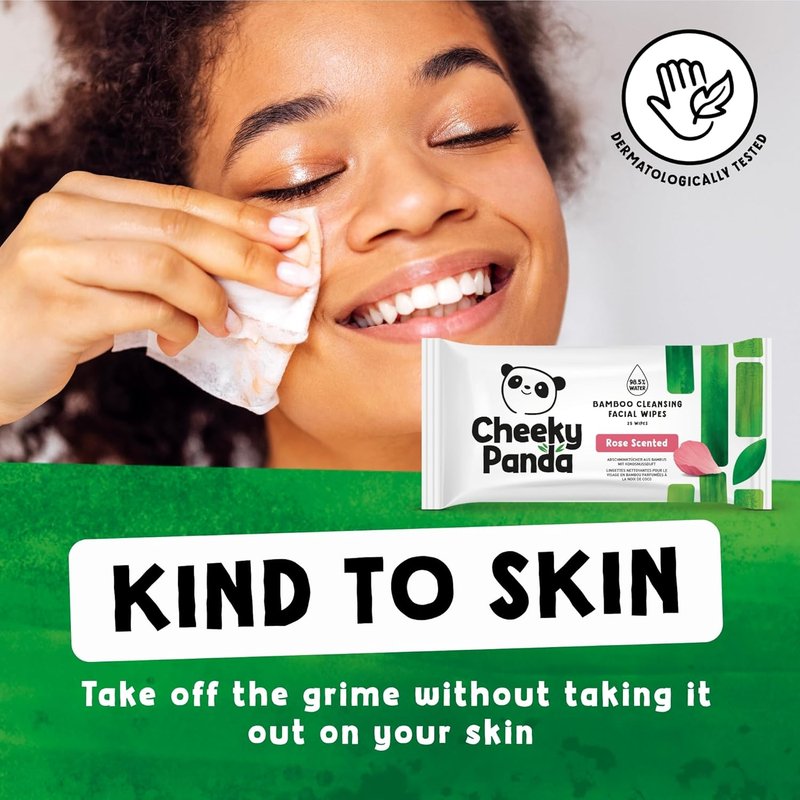 Cheeky Panda Face Cleansing Wipes - Biodegradable Rose Scented Makeup Remover | 24 Packs of 25 Flushable Wipes