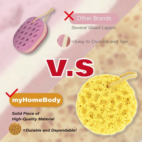 myHomeBody Bath Sponge, Foam Loofah Sponge, Body Sponge for Shower – Large Size, Lots of Lather, Round, 2 Pack