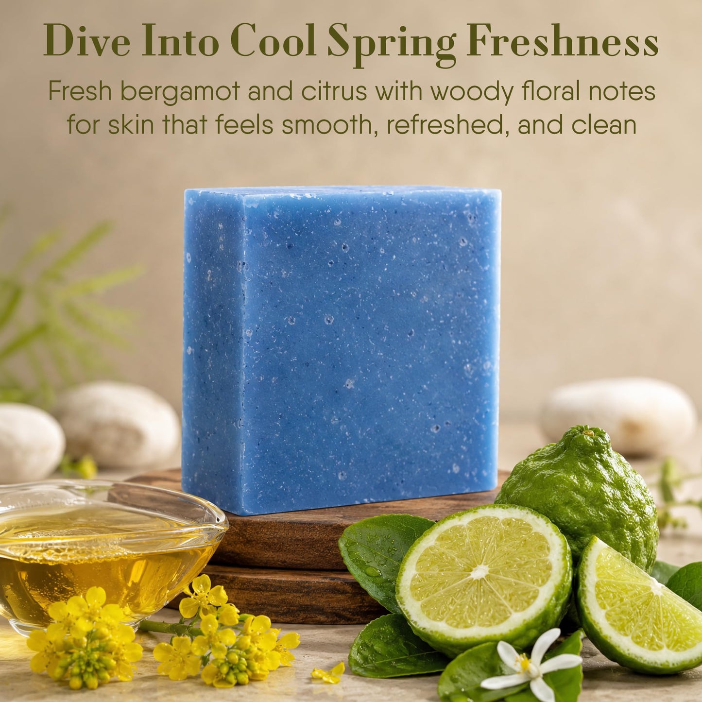 360Feel Cool Spring Scrub Soap - Made in The USA - Castile Handmade, All-Natural, Cold-Processed - Infused with Essential Oils for Gentle Exfoliation & Rich Lather - 5 oz