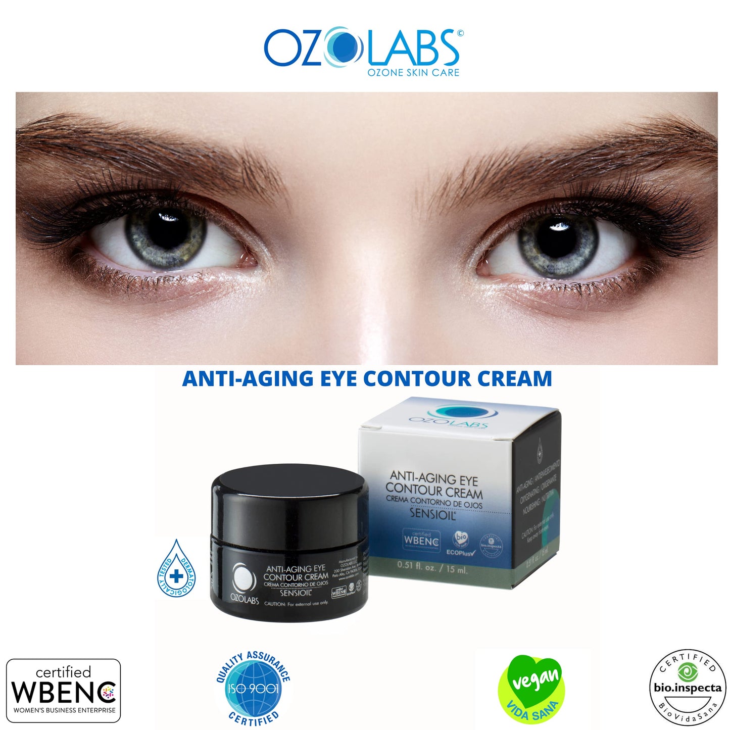 OZOLABS | ANTI-AGING EYE CONTOUR CREAM | With the benefits of certified organic ozonated oils | ISO 9001 | 0.5 fl. oz.