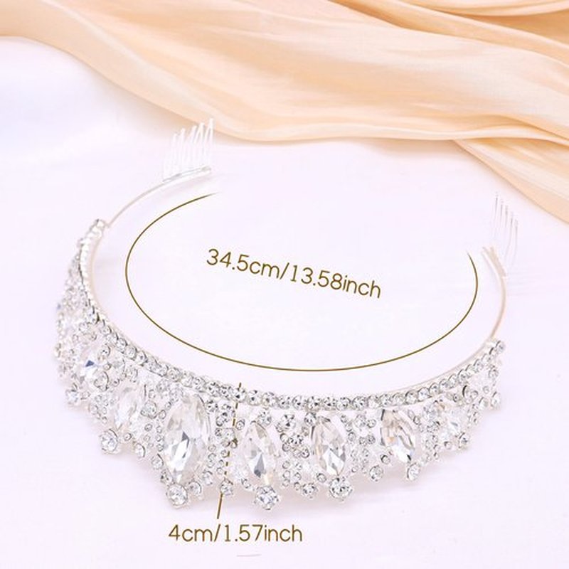 Oriamour Glamorous Crystal-Studded Wedding Crown with Leafy Accents and Combs (Silver, Normal)