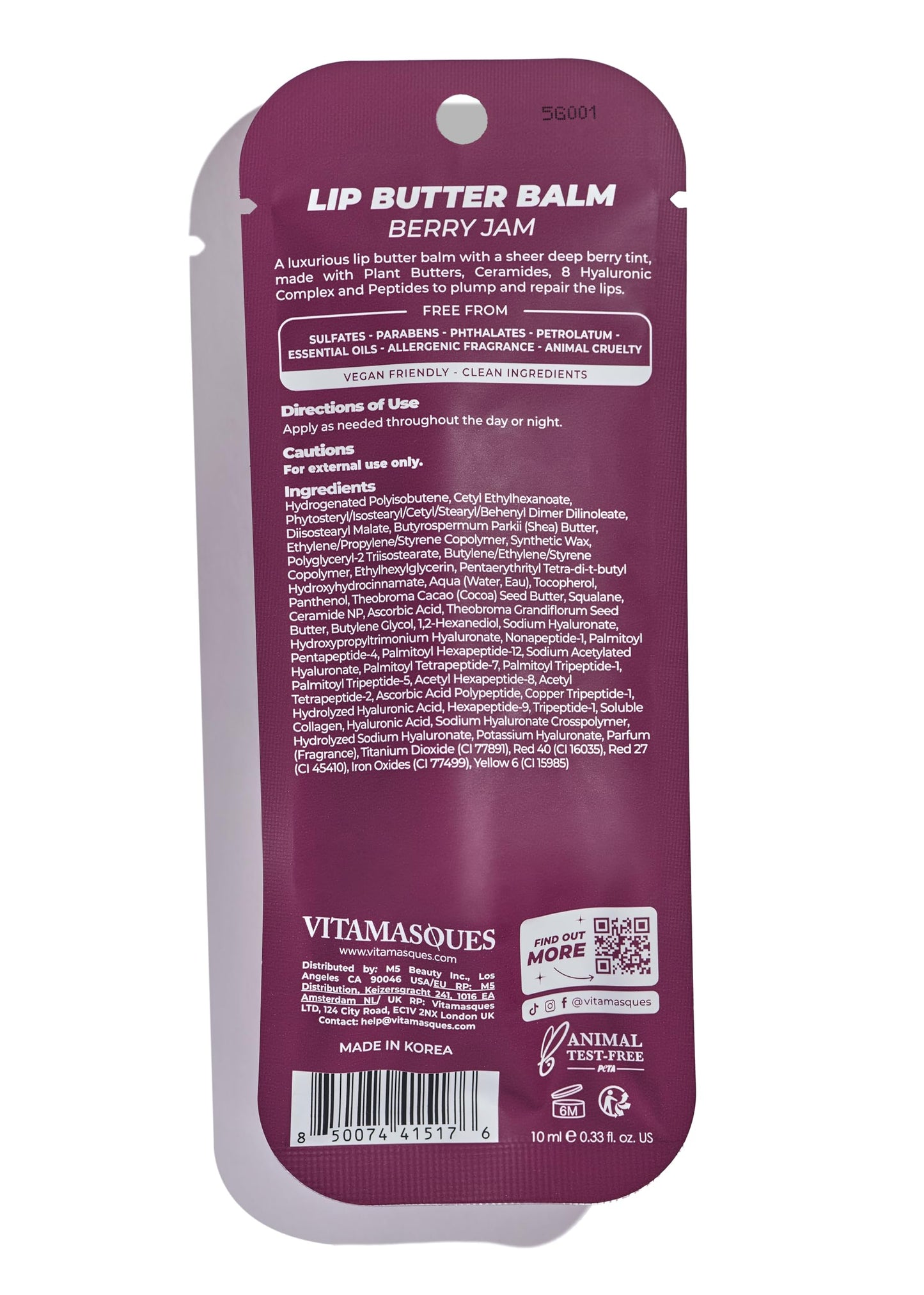 Vitamasques Lip Butter Balm - Berry Jam Pack of 3, Korean Lip Balm - Peptide Lip Treatment - Lips Balm Hydrating - Light Tinted Lips balm - Made in Korea - 0.33 fl.oz