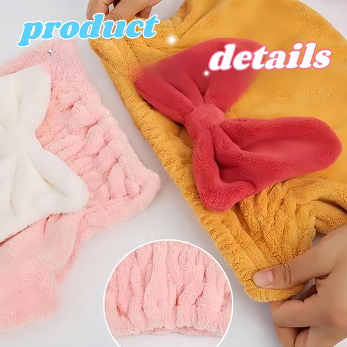 MYNOCK New Super Absorbent Hair Towel Wrap for Wet Hair, Efficient Hair Towel, Soft Absorbent Quick Drying Cap with Bow-Knot,Microfiber Super Absorbent Hair Towel Wrap (red, 1pcs)
