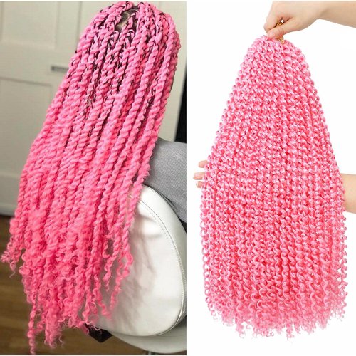 Passion Twist Hair 18 Inch 6 Packs Pink Water Wave Crochet Hair for Passion Twists Long Bohemian Braiding Protective Style Hair Extensions (18 Inch 6 Packs, Pink#)