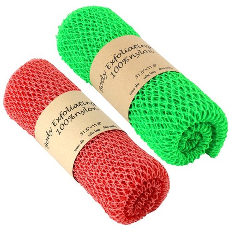 AbuQ 2 Pieces African net Sponge for exfoliating,African exfoliating net, African wash net, African Ghana Sapos scrubbing washcloth rag for Smoother Skin and Daily use (Pink Green)