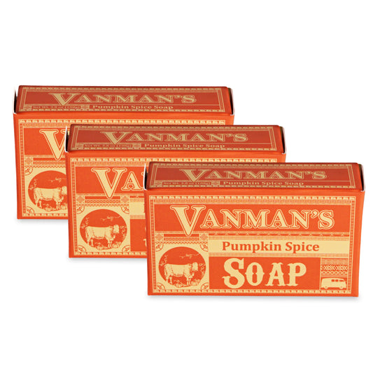 VanMan Pumpkin Spice Body Soap - Grass Fed Finished Suet Beef Tallow & Pumpkin Puree - Nourishing, Hydrating & Moisturizing Natural Bar Soap with Essential Oils - Autumn Scent - 3.8 oz Bar (3 Pack)