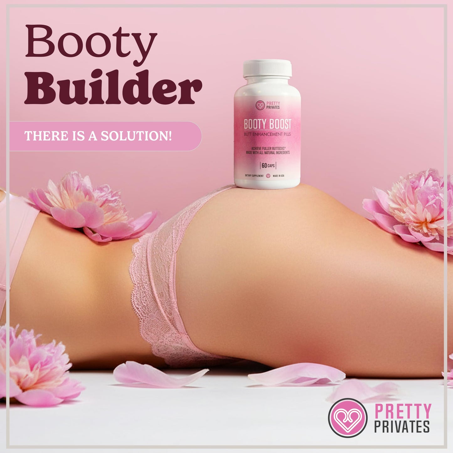 Pretty Privates Butt Enhancer Supplement - Works with Your Body for Curves and Body Confidence - Use with or Without Butt Cream - 60ct