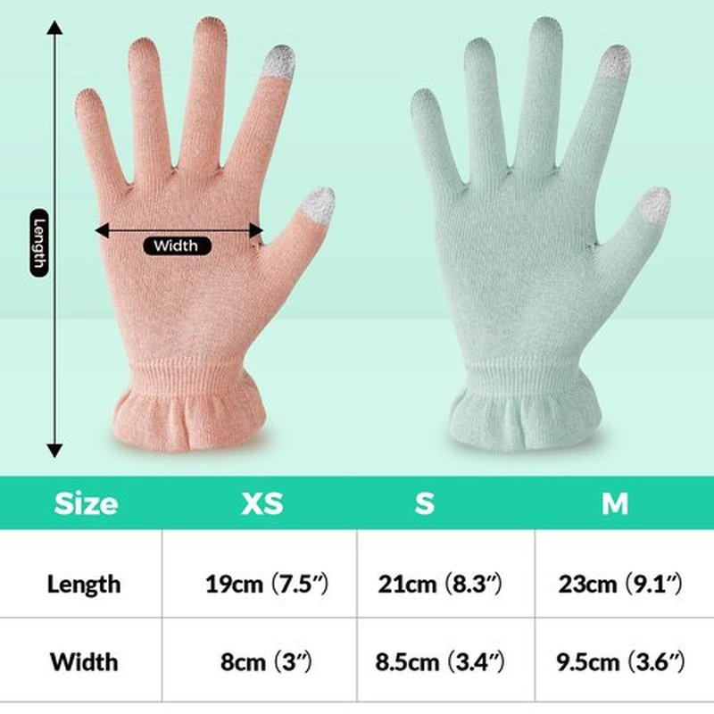 Donfri 2 Pairs Cotton Gloves for Dry Hands, Sleeping Moisturizing Gloves Overnight, Eczema Gloves for Women with Touchscreen Fingers, Lotion Hand Spa Treatment(XS-Green)