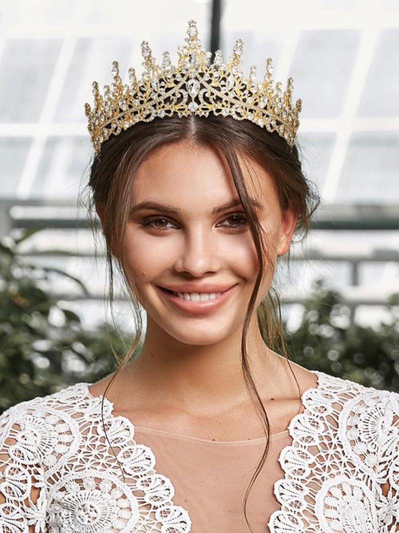 SWEETV Gold Princess Tiara for Women Girls,Royal Queen Tiara, Wedding Tiara for Bride,Crystal Hair Accessories for Quinceanera Pageant Prom Birthday