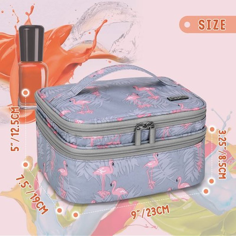 LUXJA Nail Polish Carrying Case - Holds 30 Bottles (15ml - 0.5 fl.oz), Double-layer Organizer for Nail Polish and Manicure Set, Flamingo (Bag Only)