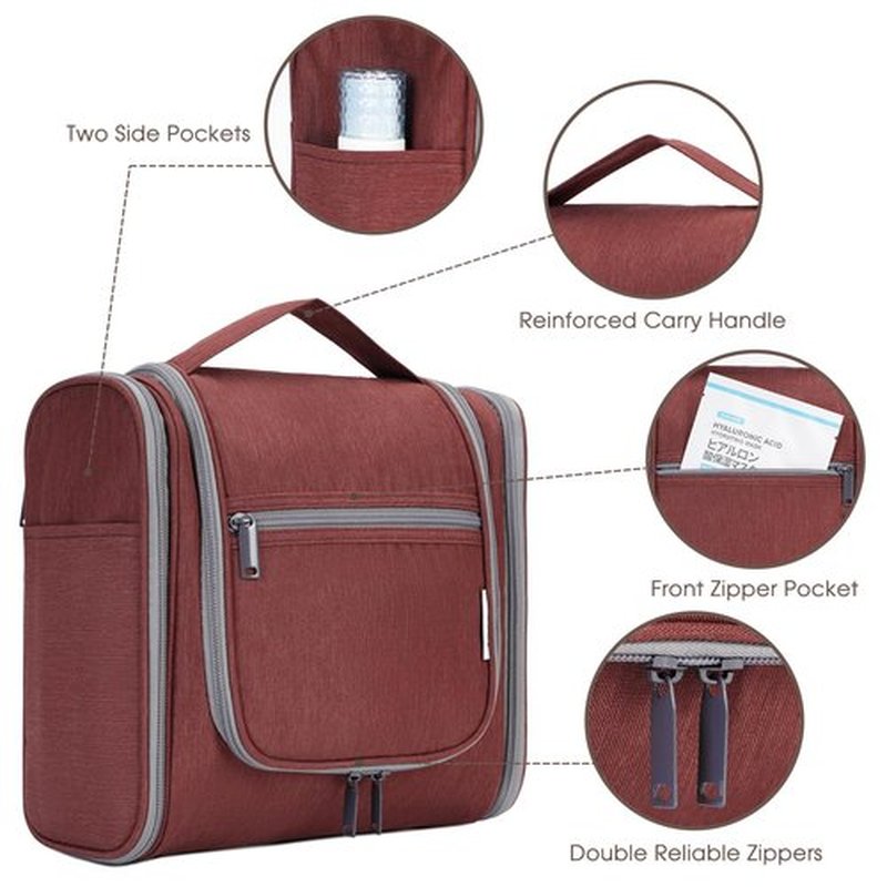 Hanging Toiletry Bag for Women Travel Makeup Bag Organizer Toiletries Bag for Cosmetics Essentials Accessories (Large, Jujube Red)